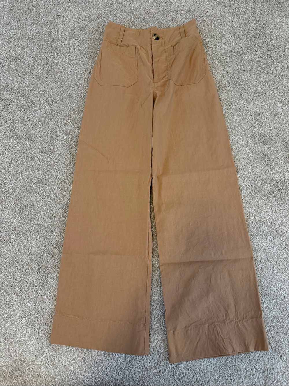 Maeve Anthropologie The Colette camel brown Wide leg cropped linen pants 24